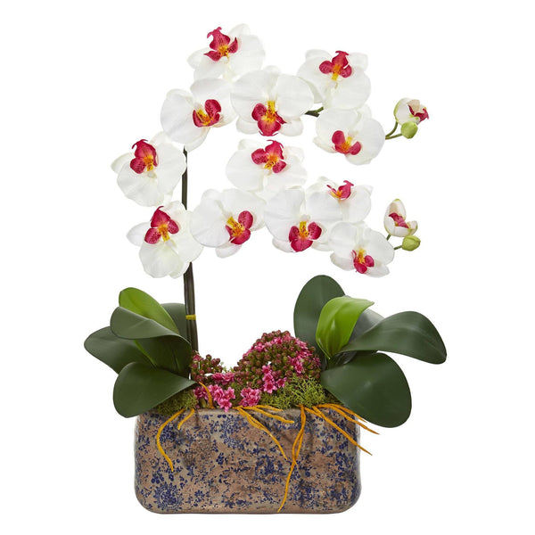 Phalaenopsis Orchid Artificial Arrangement in Ceramic Vase