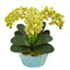 Phalaenopsis Orchid Artificial Arrangement in Designer Turquoise Vase