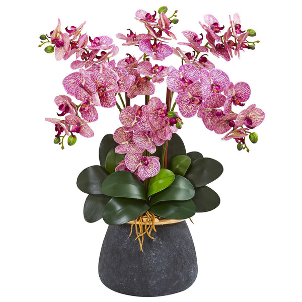 Phalaenopsis Orchid Artificial Arrangement in Stoneware Vase