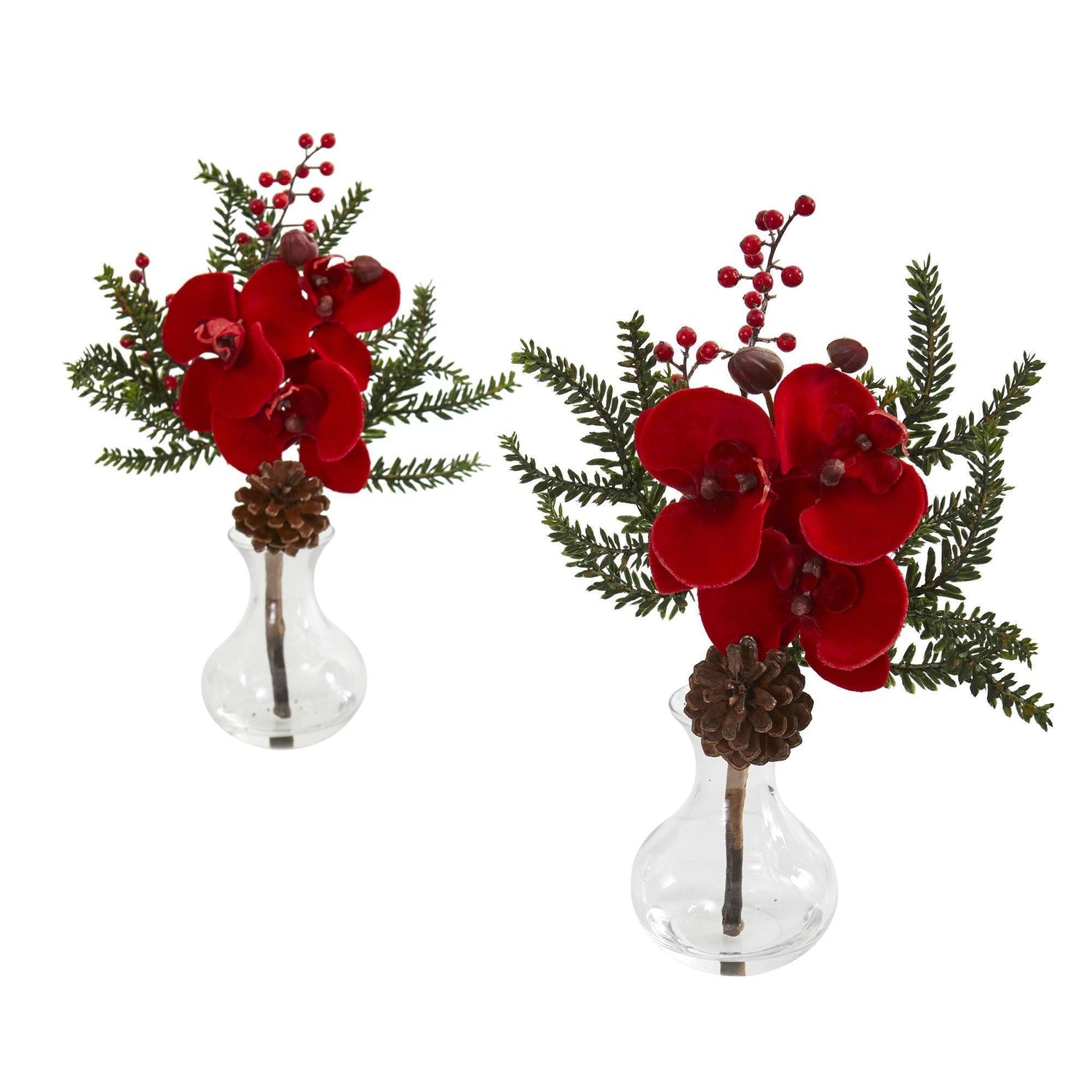 Phalaenopsis Orchid, Berry and Pine Artificial Arrangement (Set of 2)