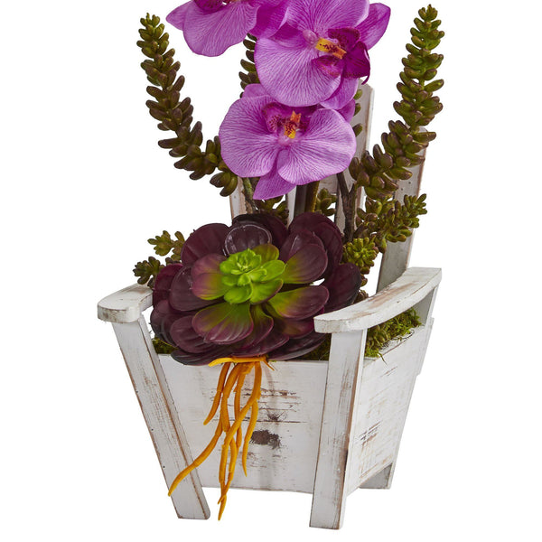 Phalaenopsis Orchid & Succulent Artificial Arrangement in Chair Planter