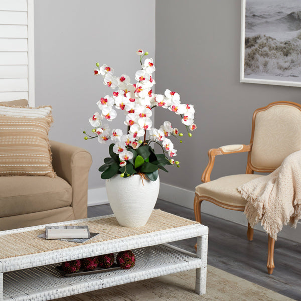 Silk Phalaenopsis Orchid with White Planter