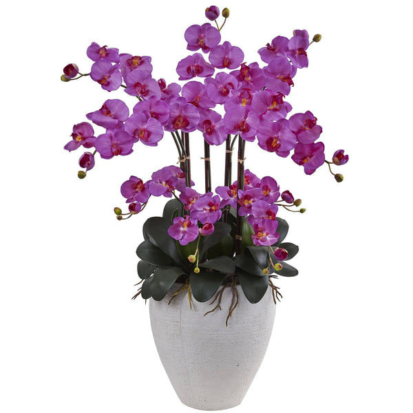 Silk Phalaenopsis Orchid with White Planter