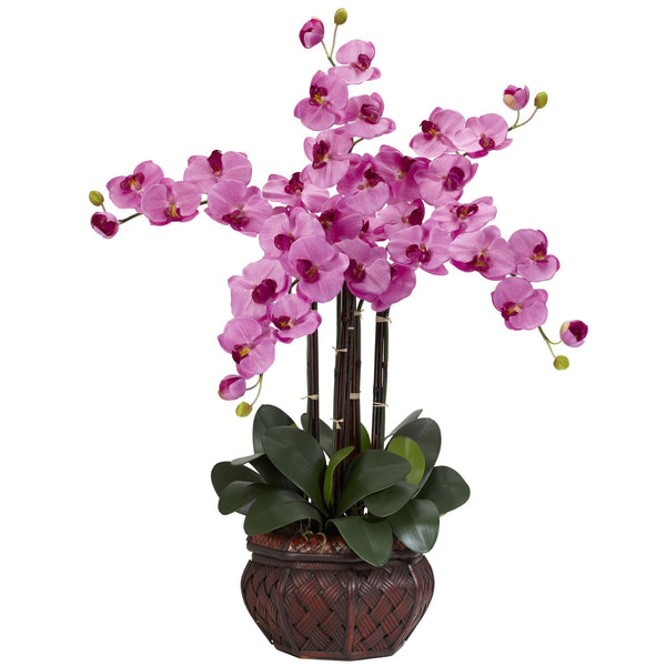 Phalaenopsis w/Decorative Vase Silk Flower Arrangement