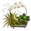 Phelaenopsis Orchid and Fern Artificial Arrangement in Metal Tray