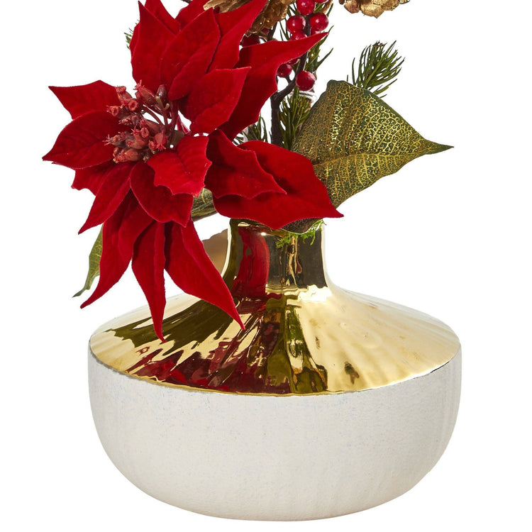 Poinsettia Artificial Arrangement in Decorative Vase Nearly Natural
