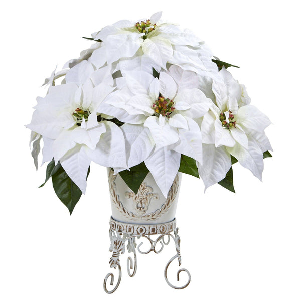 Poinsettia Artificial Arrangement in Metal Planter