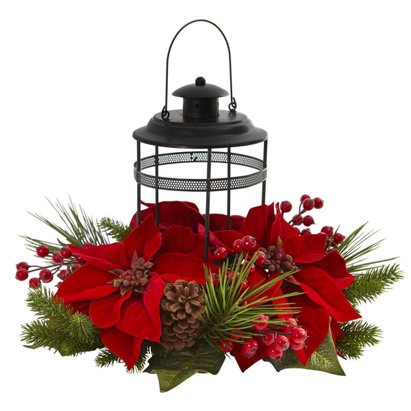 Poinsettia Berry Pine Artificial Arrangement Candelabrum