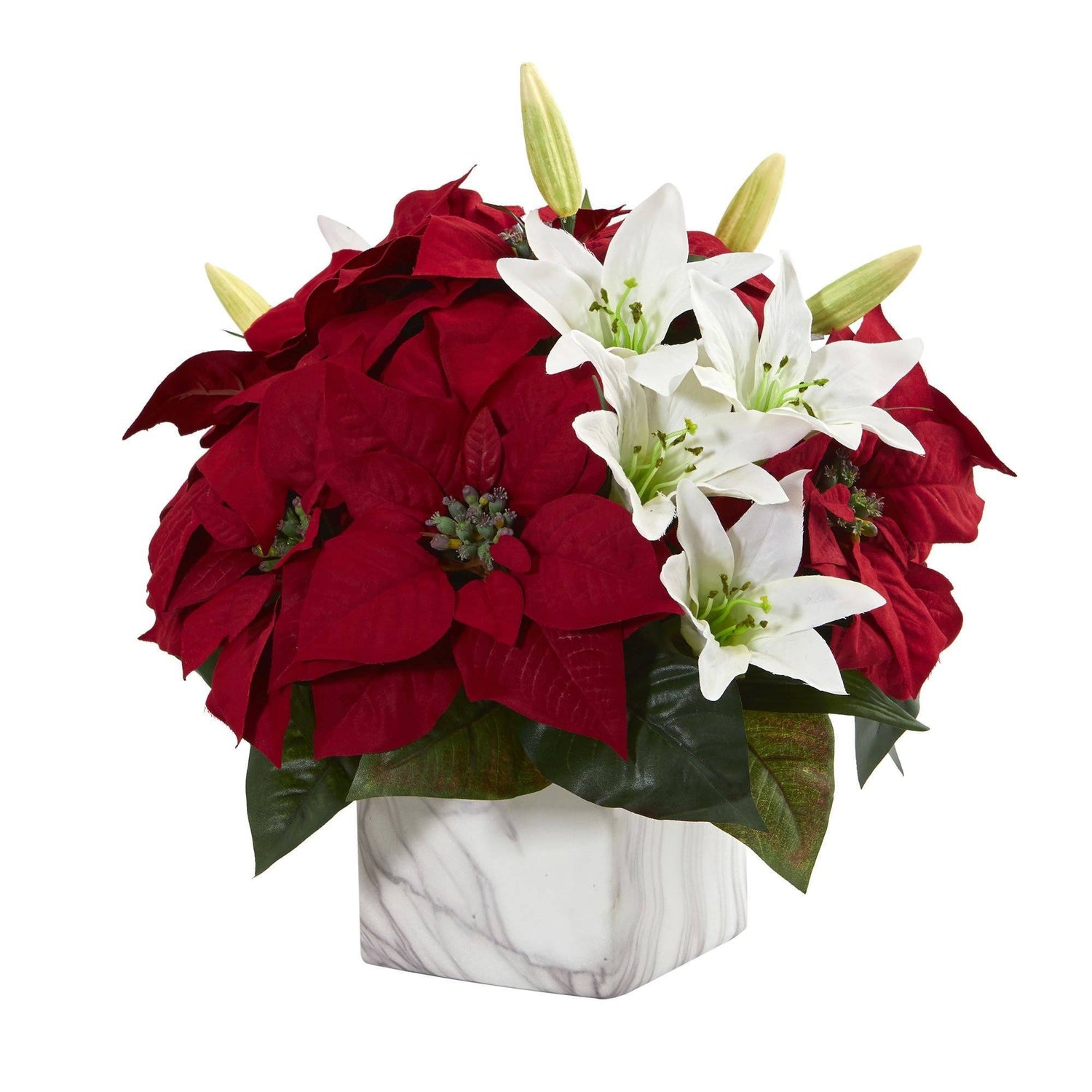 Poinsettia & Lily Artificial Arrangement in Marble Vase