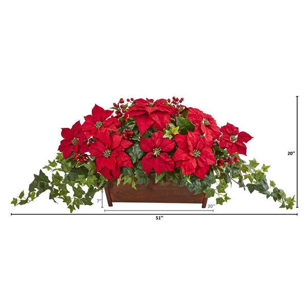 Poinsettia, Puff Ivy and Holly Berry Artificial Arrangement