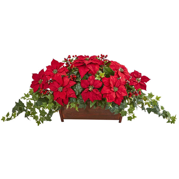 Poinsettia, Puff Ivy and Holly Berry Artificial Arrangement