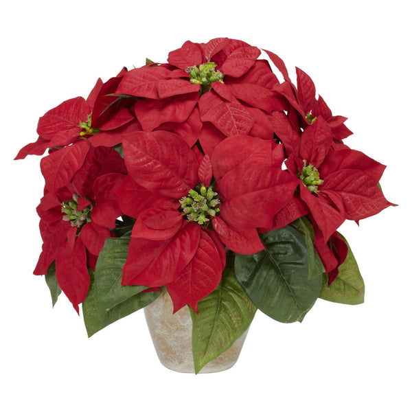 Poinsettia w/Ceramic Vase Silk Flower Arrangement