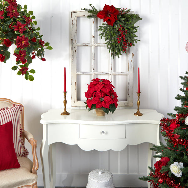 Poinsettia w/Ceramic Vase Silk Flower Arrangement