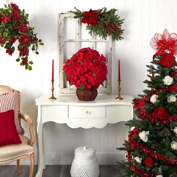 Poinsettia w/Decorative Planter Silk arrangement