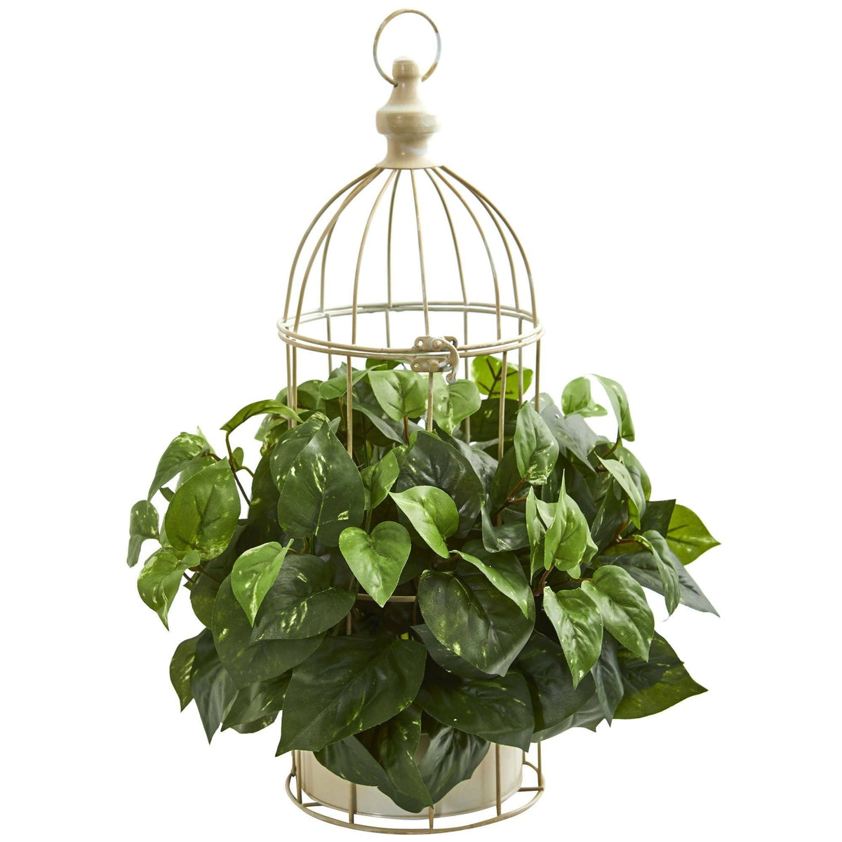 nearly natural pothos with ledge basket Pothos Artificial Plant in Decorative Bird Cage