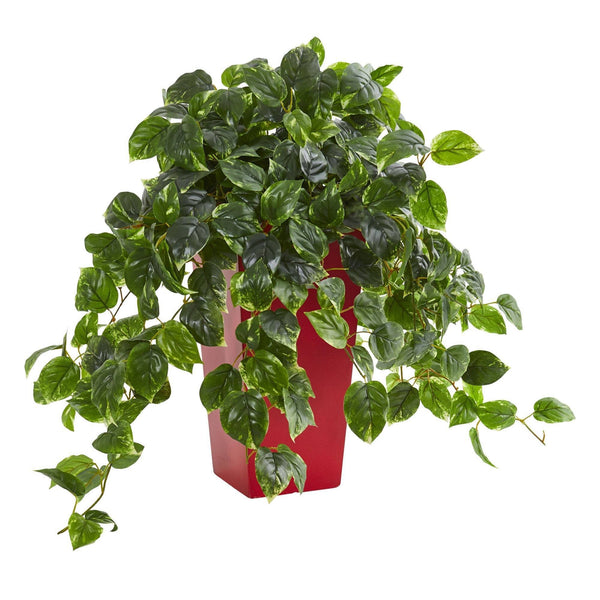 Pothos Artificial Plant in Red Planter UV Resistant (Indoor/Outdoor)
