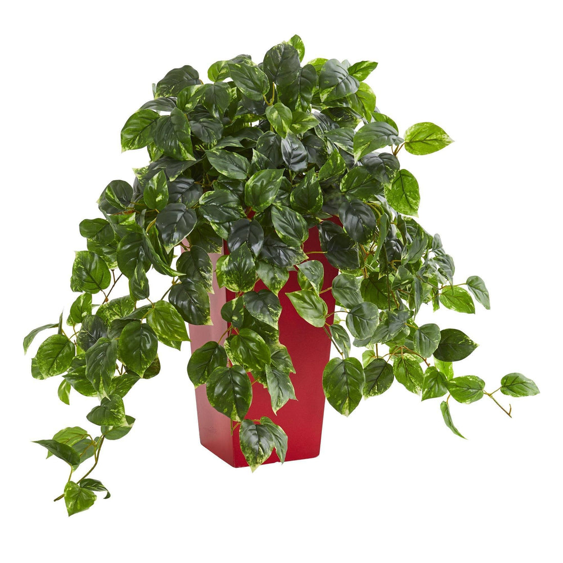 pothos spotted Pothos Artificial Plant in Red Planter UV Resistant (Indoor/Outdoor)
