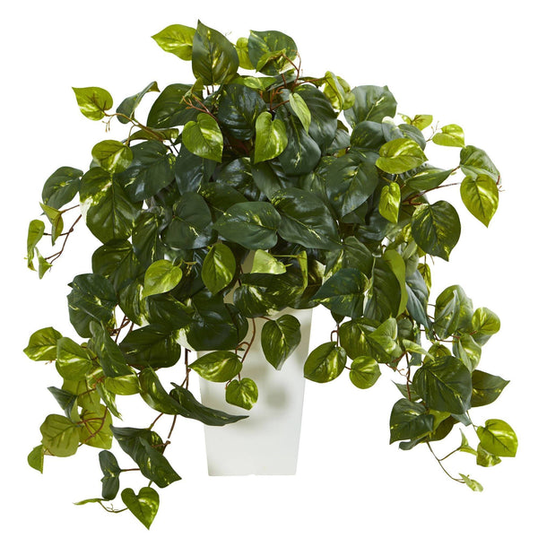 Pothos Artificial Plant in White Tower Vase