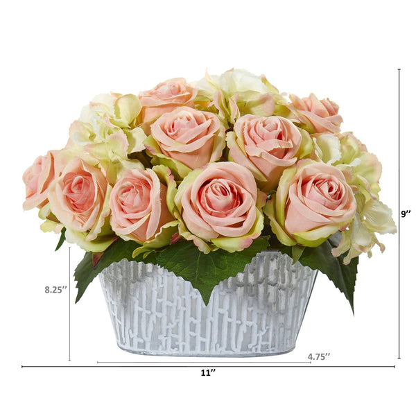 Rose and Hydrangea Artificial Arrangement in Decorative Vase