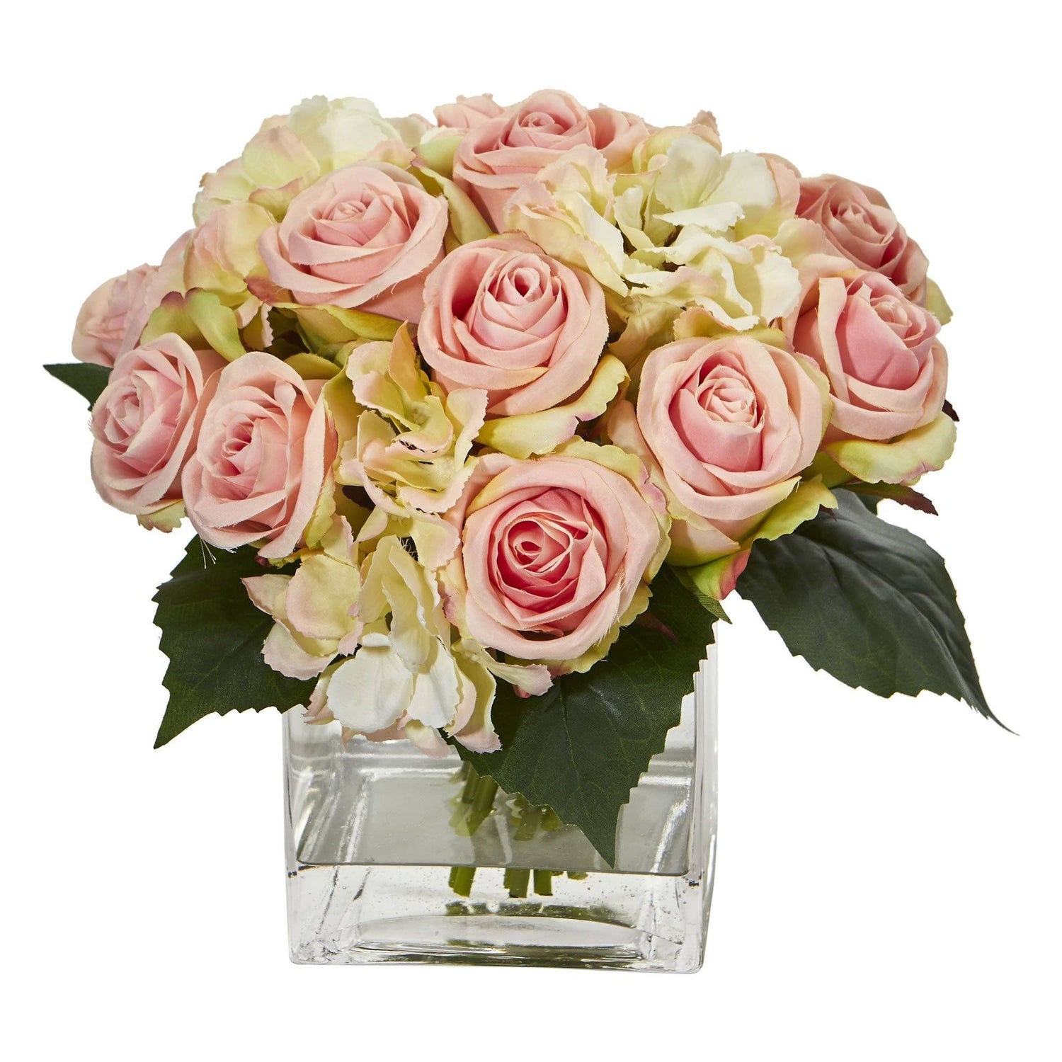 Rose and Hydrangea Bouquet Artificial Arrangement in Vase