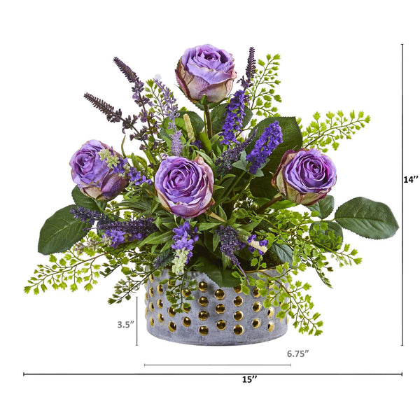 Rose and Lavender Artificial Arrangement in Designer Vase