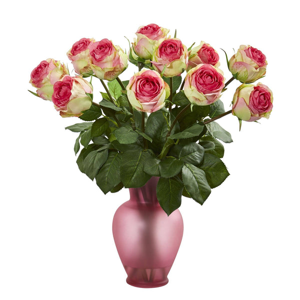 Rose Artificial Arrangement in Blue Vase