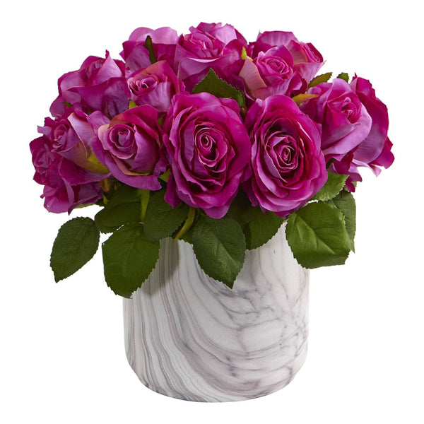 Rose Artificial Arrangement in Marble Finished Vase