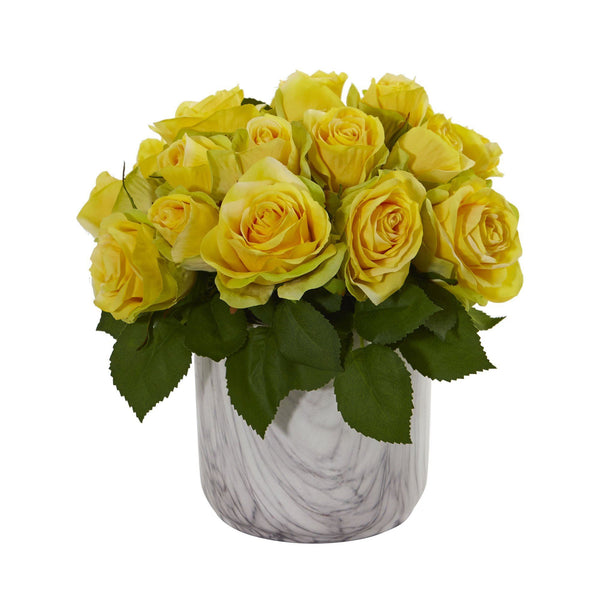 Rose Artificial Arrangement in Marble Finished Vase