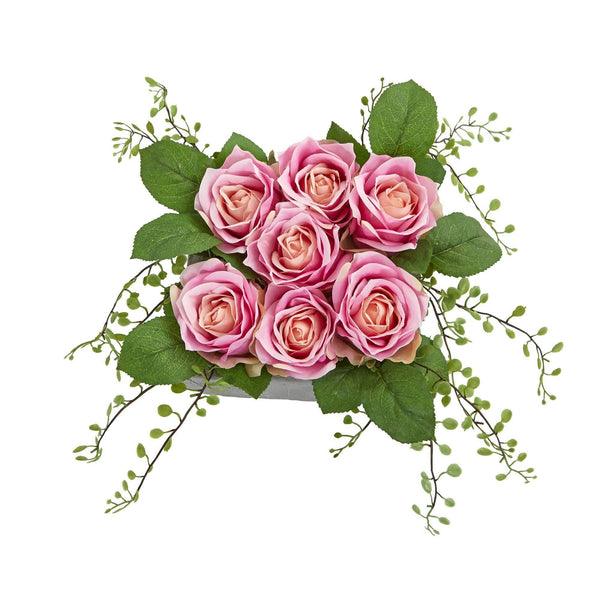 Rose Artificial Arrangement in Square Ceramic Vase