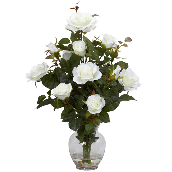 Rose Bush w/Vase Silk Flower Arrangement
