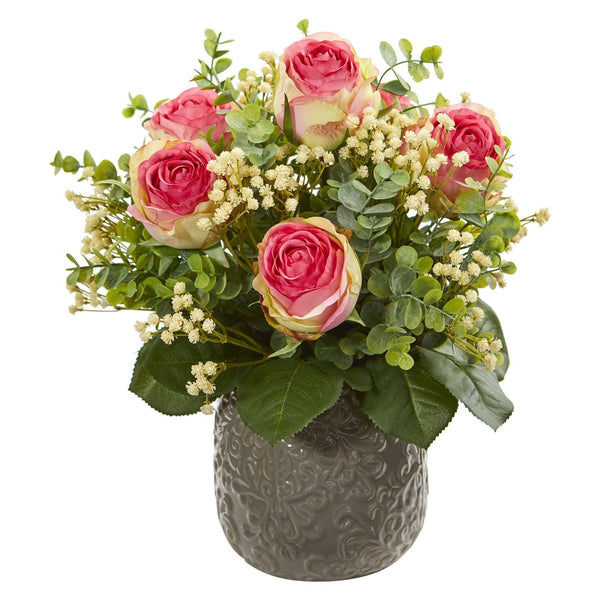 Rose, Eucalyptus, Gypsophillia Artificial Arrangement