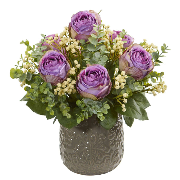 Rose, Eucalyptus, Gypsophillia Artificial Arrangement