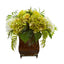 Roses and Hydrangea Artificial Arrangement in Metal Planter
