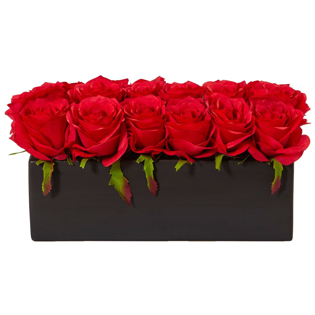 Nearly Natural Roses in Rectangular Planter