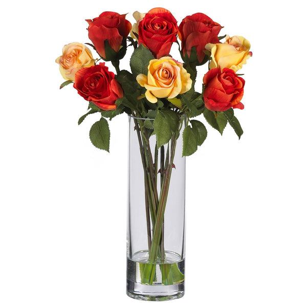 Roses w/Glass Vase Silk Flower Arrangement