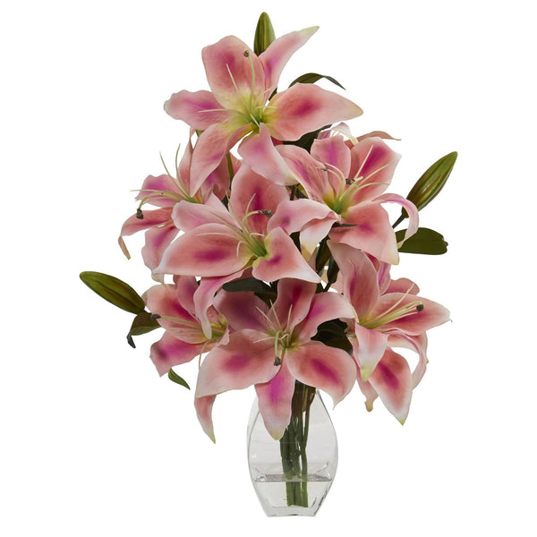 Rubrum Lily Artificial Arrangement in Decorative Vase