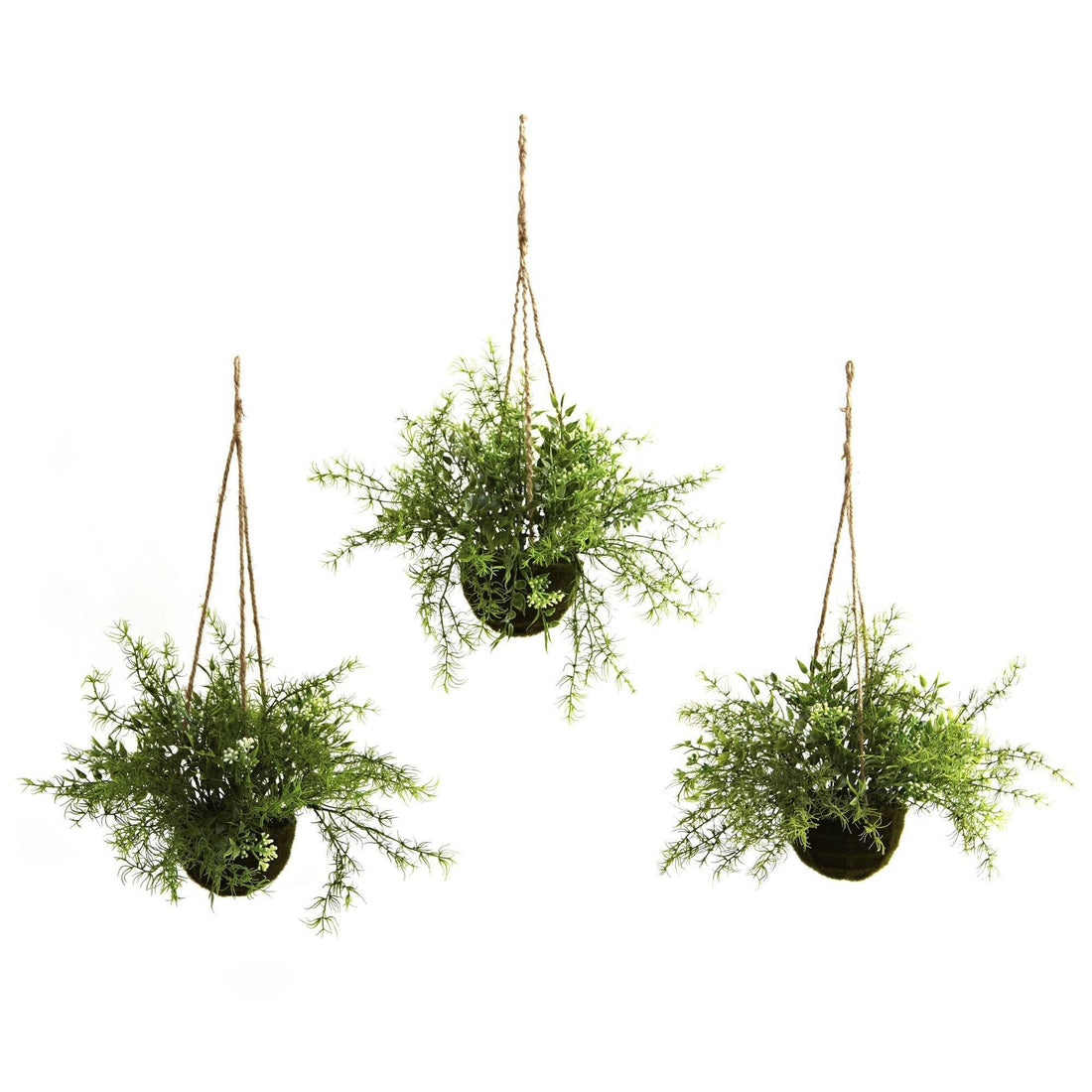 nearly natural 6607 spider hanging basket decorative silk plant green Ruscus, Sedum & Springeri Hanging Basket (Set of 3)