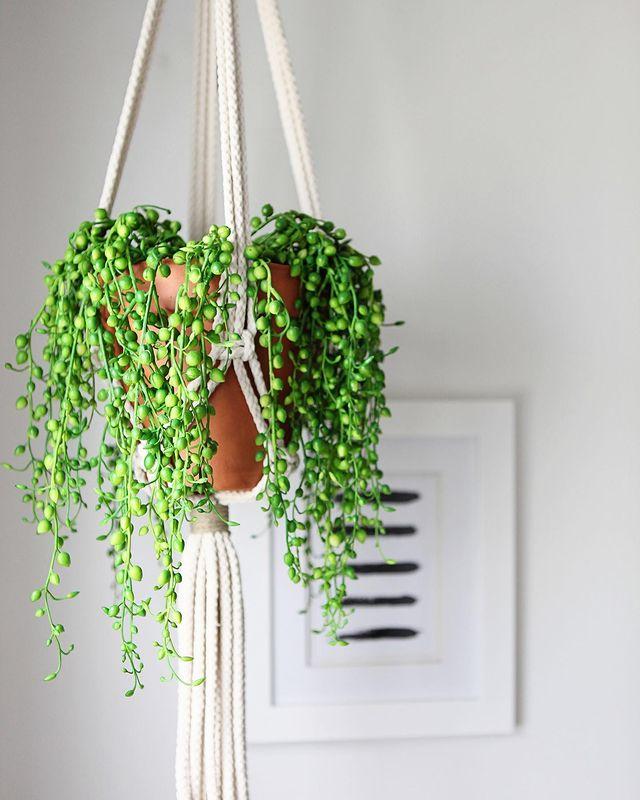 artificial hanging plants with basket String of Pearl Artificial Plant Hanging Basket