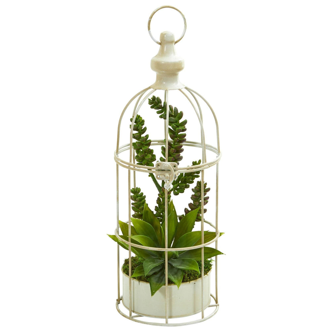 Succulent Garden Artificial Plant in Birdcage | Nearly Natural
