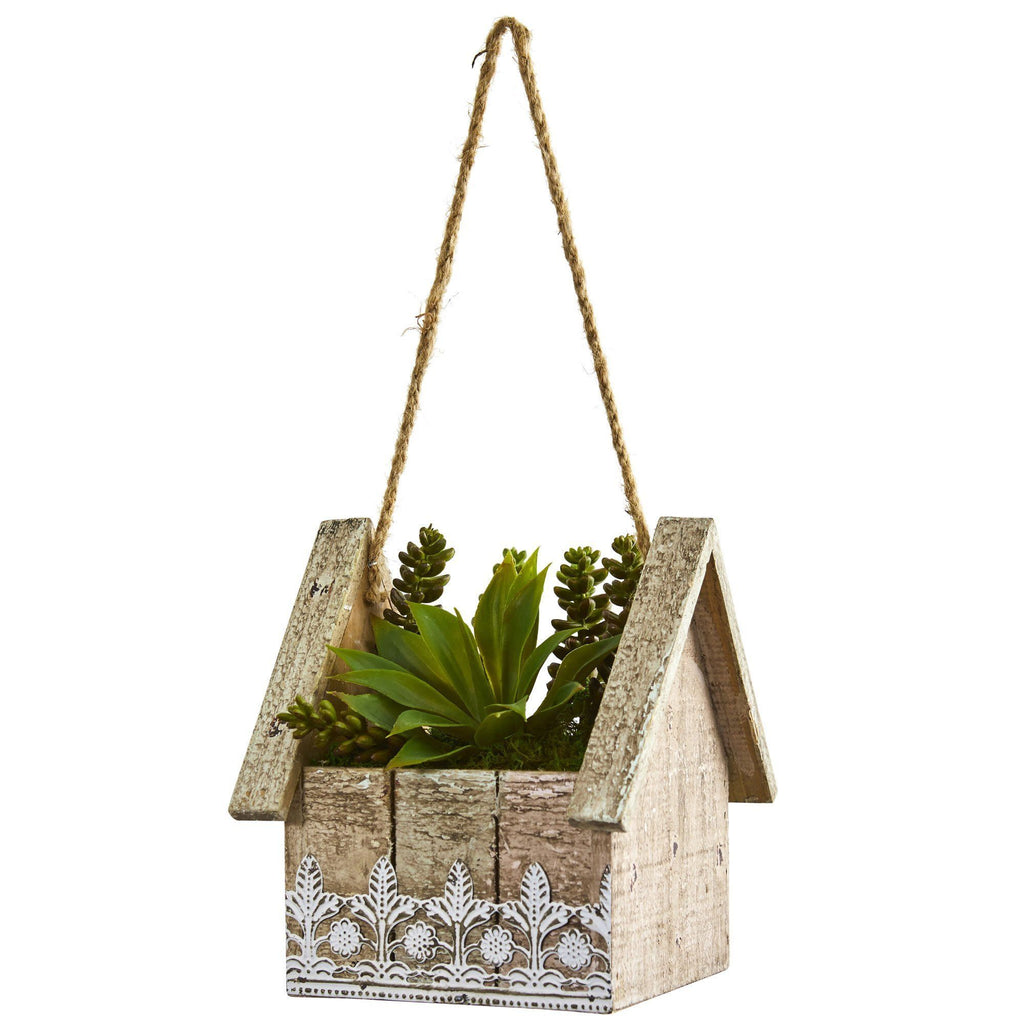 hanging fake succulent planter Succulent Garden Artificial Plant in Birdhouse Hanging Planter