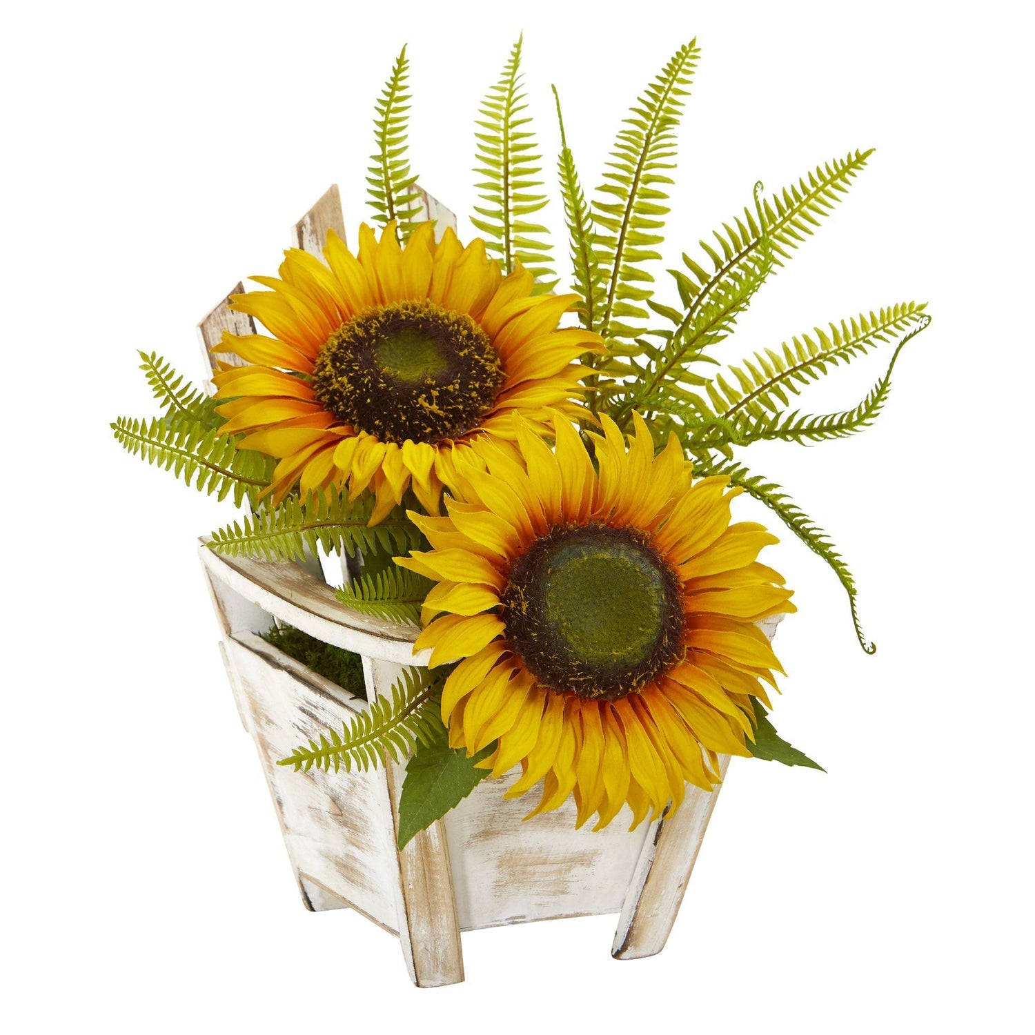 Sunflower and Fern Artificial Arrangement in Chair Planter