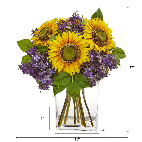 Sunflower and Lilac Artificial Arrangement in Vase