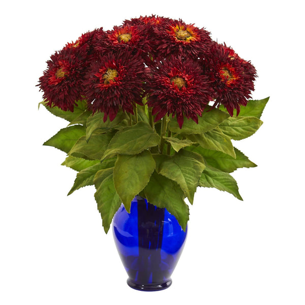 Sunflower Artificial Arrangement in Blue Vase