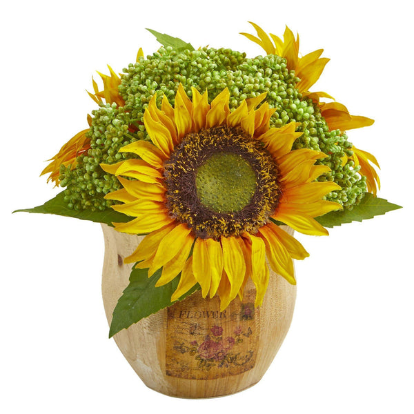 Sunflower Artificial Arrangement in Decorative Planter (Set of 2)