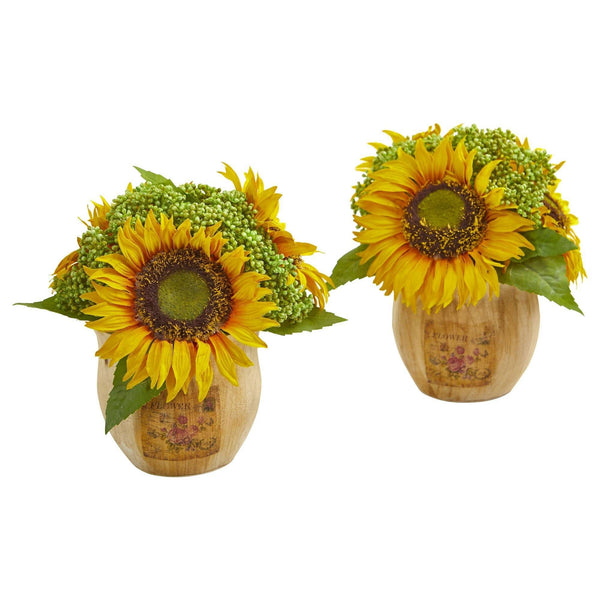 Sunflower Artificial Arrangement in Decorative Planter (Set of 2)