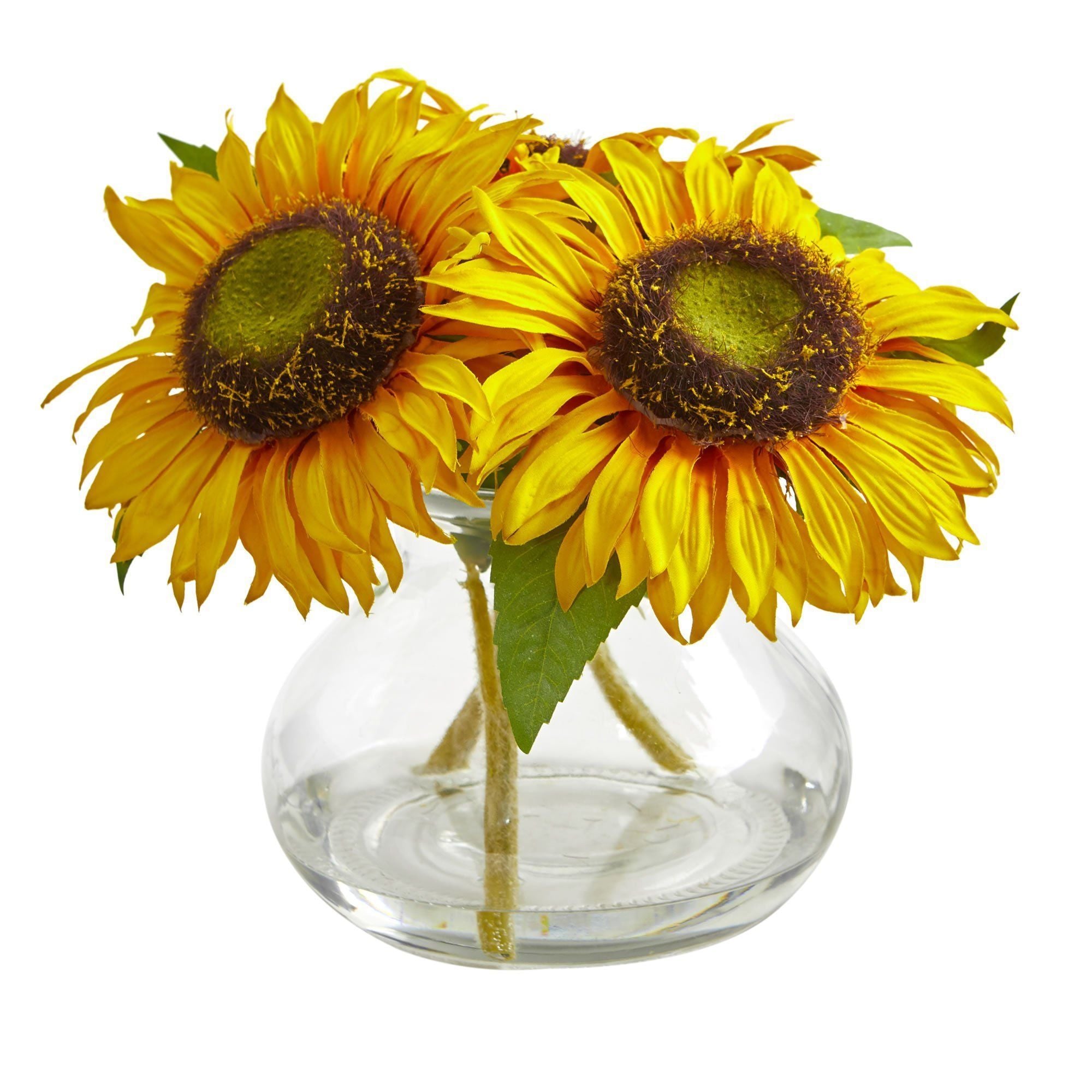 Sunflower Artificial Arrangement in Glass Vase | Nearly Natural