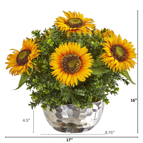 Sunflower Artificial Arrangement in Silver Vase