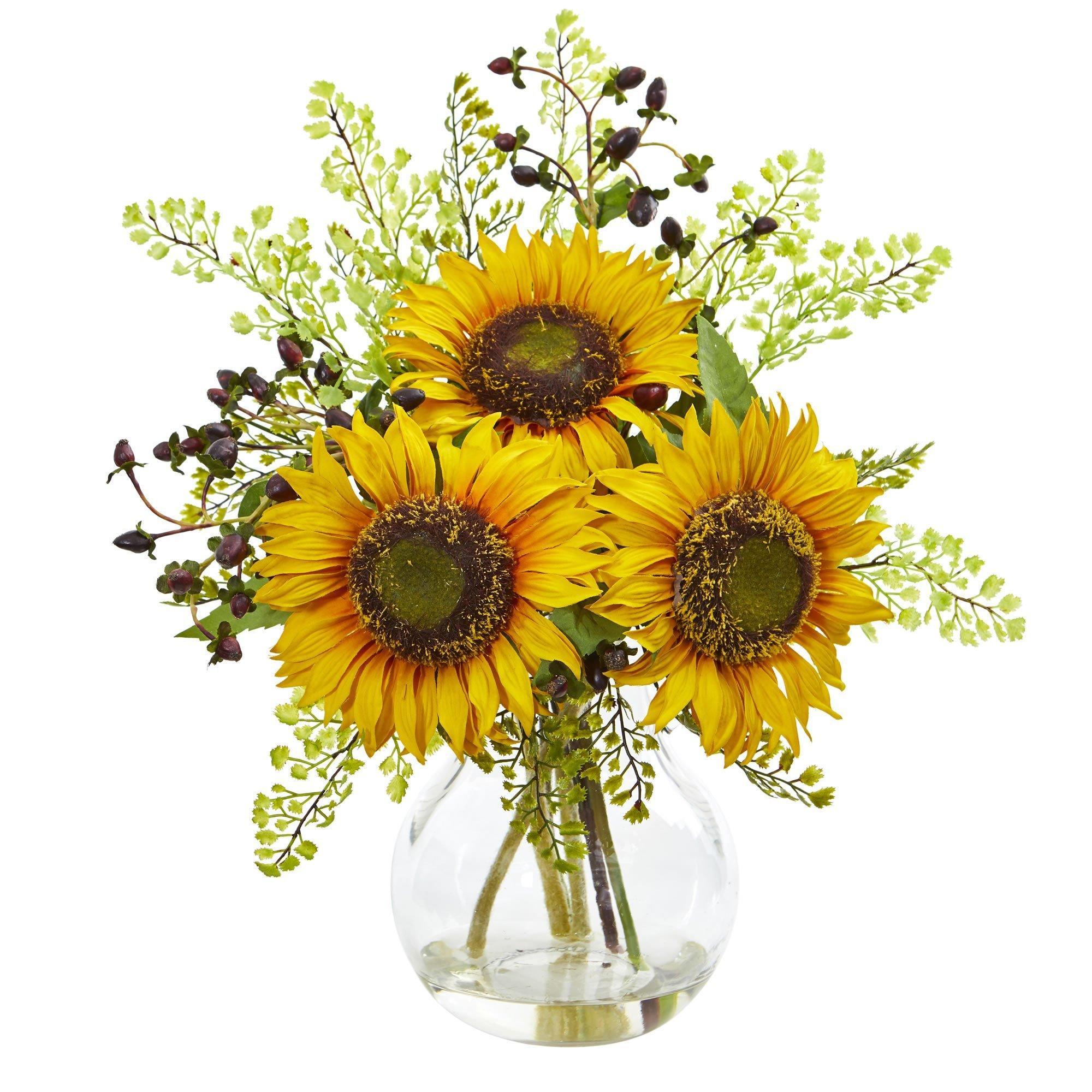 Sunflower Artificial Arrangement in Vase | Nearly Natural