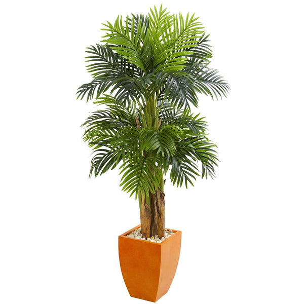 Triple Areca Palm Artificial Tree in Orange Planter