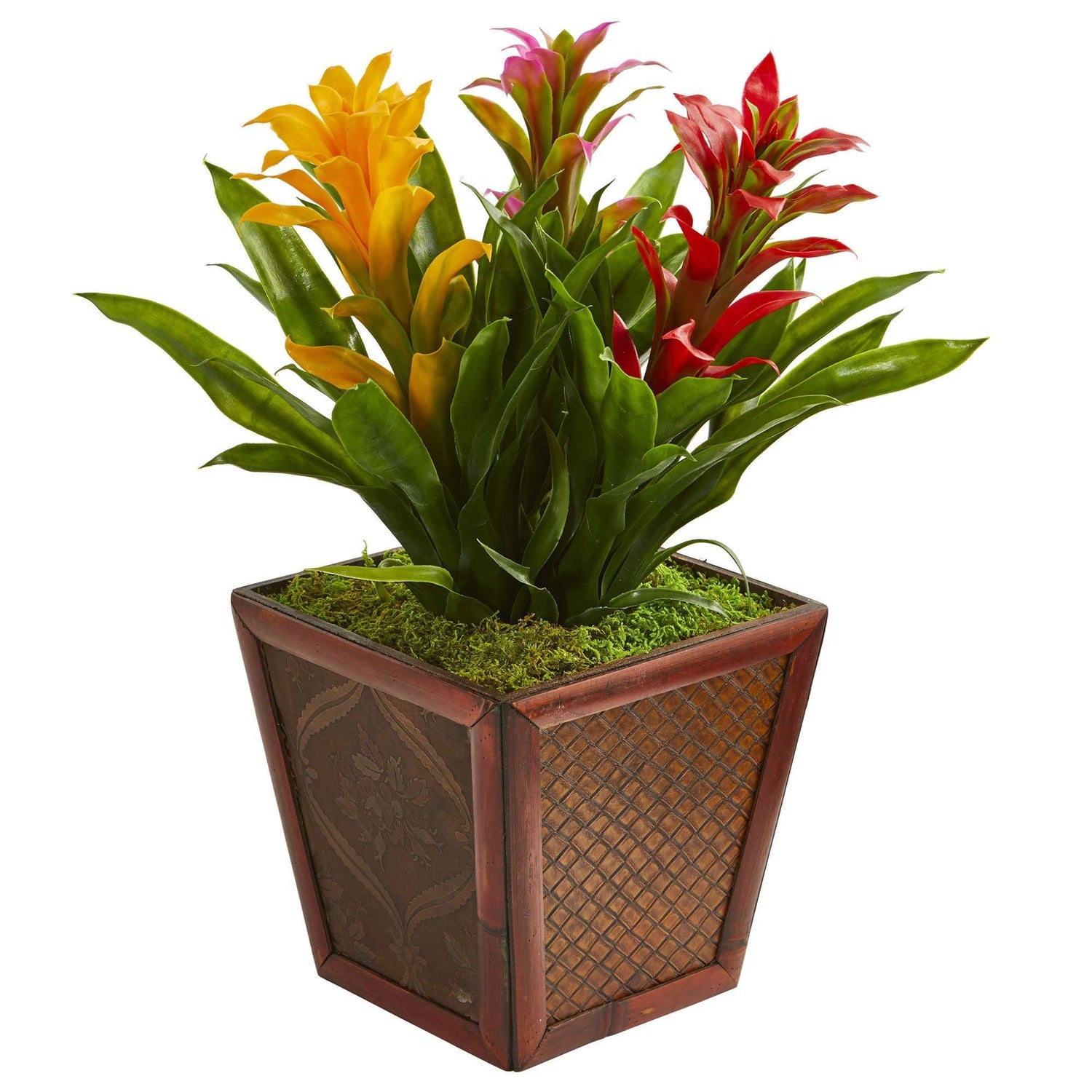 Triple Bromeliad Artificial Plant in Decorative Planter